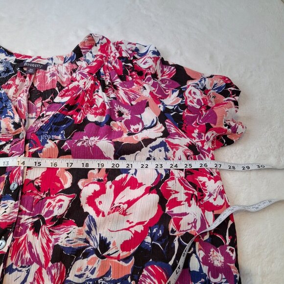 Roamans Floral Tunic Blouse Sz 18W Button Down Colorful Whimsigoth Boho Beach - Picture 12 of 14
